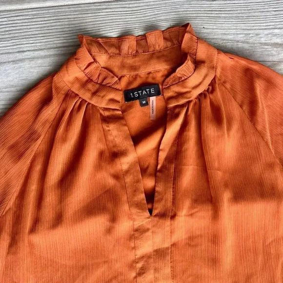 1. STATE Women's Orange Split Neck Long Sleeve Tiered Mini A-Line Dress‎ Medium - Picture 3 of 9